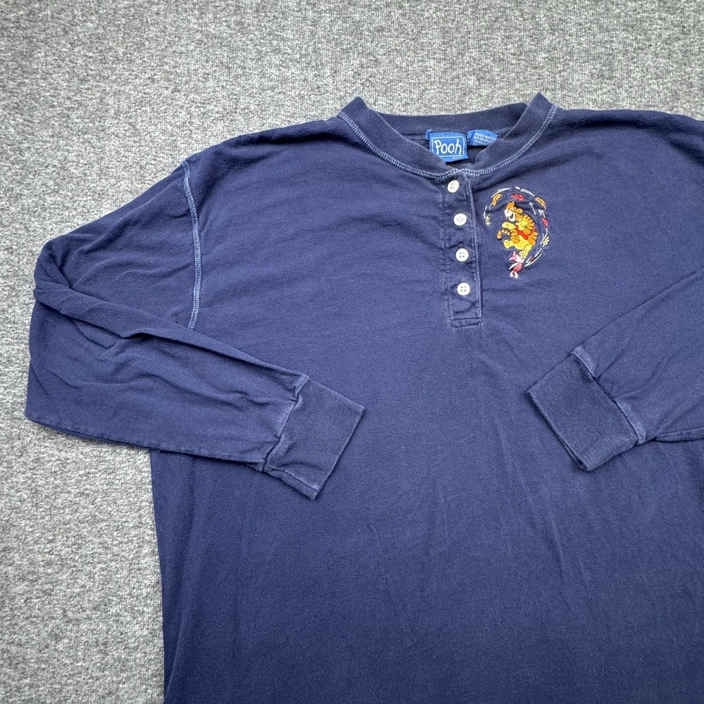 Winnie The Pooh Tigger Embroidered Henley Shirt Vtg Disney Cartoon Vtg 90s Leaf